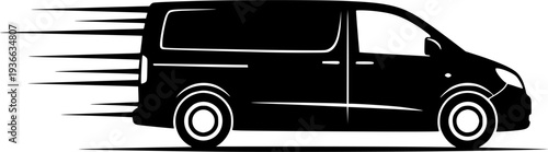 Fast black van travels quickly showing motion with racing lines image