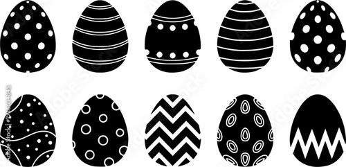 Black Easter egg with white decorative shapes creates a simple yet modern visual