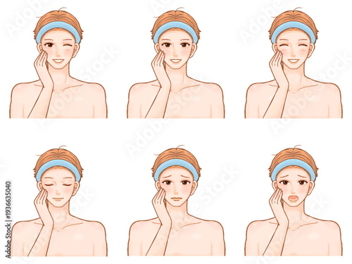 メンズエステでスキンケアする大人男性の美容イラスト素材セット2