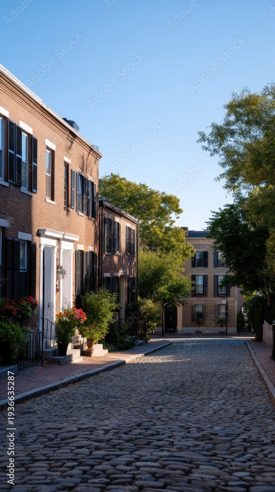 Fototapeta premium Historic Colonial Buildings Framing a Charming Street in Boston, Massachusetts