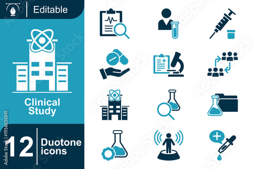 Clinical Study Icons Research, Medicine, Health, Science, Technology, and Healthcare Icons for Presentations and Infographics