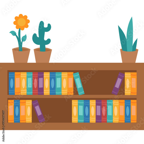 Bookshelf with Potted Plants