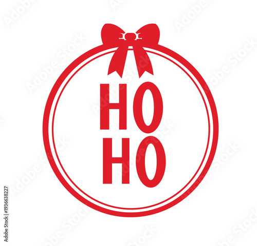Red christmas ornament with ho ho ho text and bow