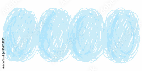 A series of light blue hand drawn cloud shapes in a row