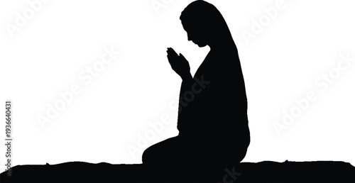 Black silhouette of woman praying vector