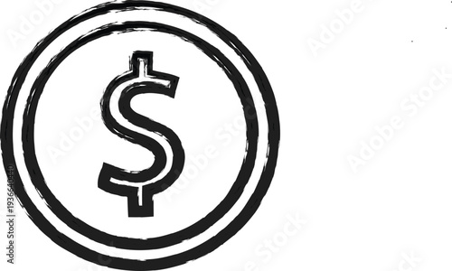 A black and white image of a dollar sign within a coin outline