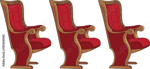 Classic red theater seats vector illustration vintage cinema auditorium chair design isolated entertainment seating furniture