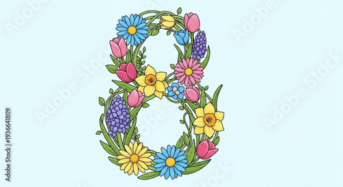 Easter egg number eight floral wreath colorful flowers spring