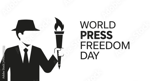 World Press Freedom Day illustration with journalist holding torch.