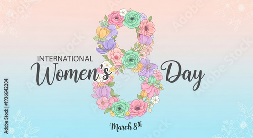 International women's day march 8th floral emblem celebration