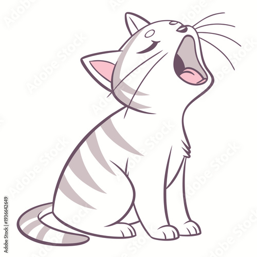 Yawning Cat Cute Outline 1