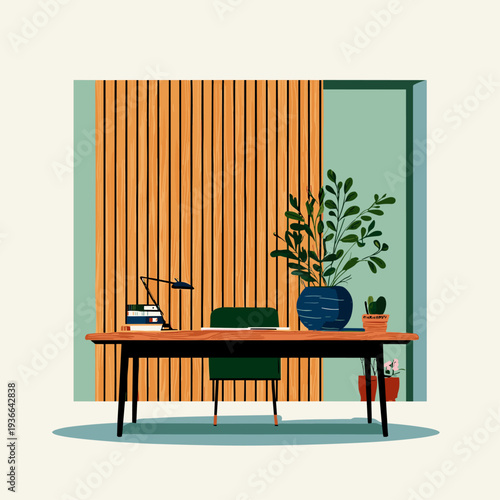 Minimal Home Office With Slatted Acoustic Panel