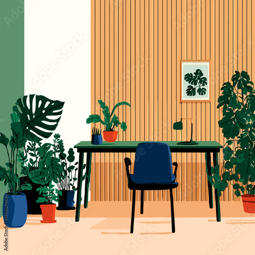 Minimal Home Office With Slatted Acoustic Panel