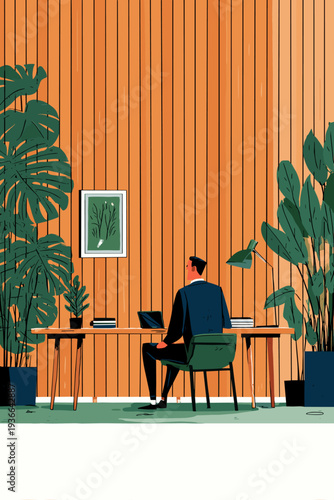 Minimal Home Office With Slatted Acoustic Panel