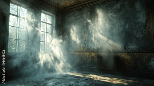 Sunlit, dusty room with fog
