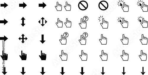 Black computer cursor icon set with arrows hand pointers clicking symbols and navigation signs isolated on white background vector illustration clipart