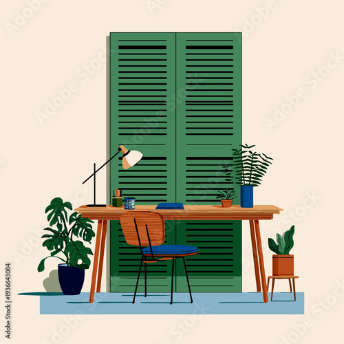 Minimal Home Office With Slatted Acoustic Panel