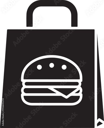 Burger paper bag icon on white background.