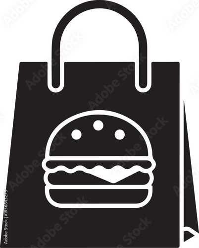 Burger paper bag icon on white background.