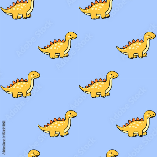 Cute Dinosaur Seamless Pattern with Cartoon Dino on Background
