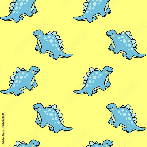 Cute Dinosaur Seamless Pattern with Cartoon Dino on Background
