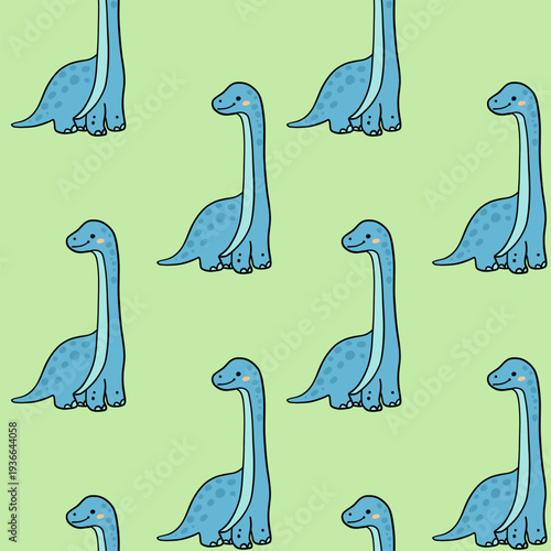 Cute Dinosaur Seamless Pattern with Cartoon Dino on Background
