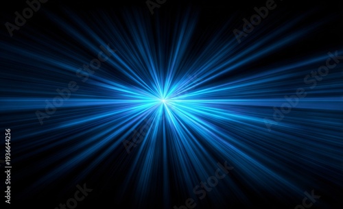 Bright blue light rays spreading from center on black background