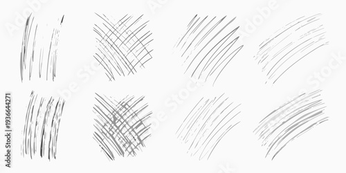 Abstract collection of scribbled lines and textured grayscale patterns