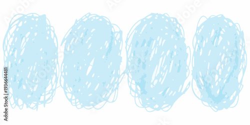 Four light blue roughly oval shapes drawn with a sketchy scribbled effect