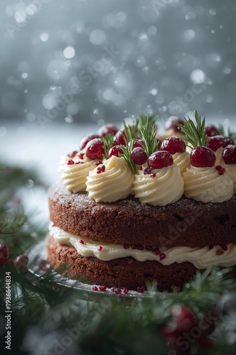 Christmas Cake Topped with Creamy Frosting