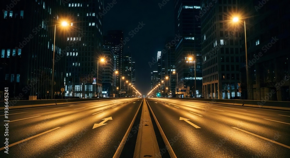Fototapeta premium City Road with Street Lights at Night