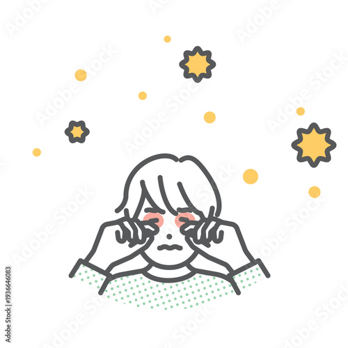 シンプル　イラスト　花粉症で目がかゆくて目をこする子供のイメージ ベクターイラスト