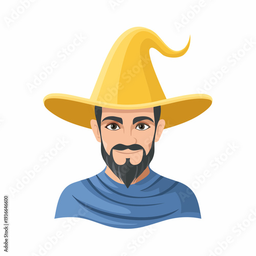 Male wizard portrait cartoon illustration