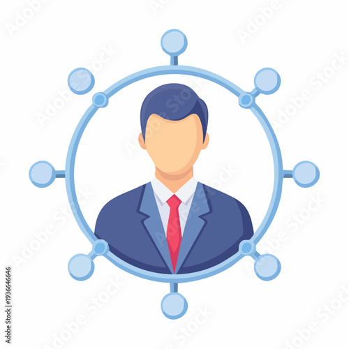 Business person surrounded by network connections representing communication and teamwork