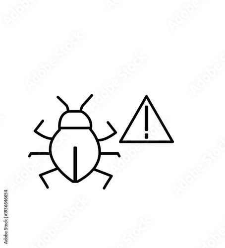 Malware Caution Line Icon – Bug Virus with Warning Triangle Vector Outline Symbol for Cyber Security Alert Cyber Security01-03