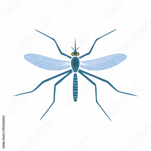 Illustration of a stylized mosquito insect with wings and long legs.