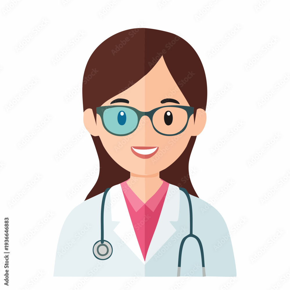 Fototapeta premium Female doctor with glasses and stethoscope smiling illustration