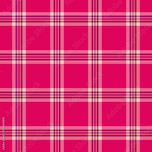 Mat seamless plaid tartan, folded textile background vector. Close up check texture fabric pattern in red and pink colors.
