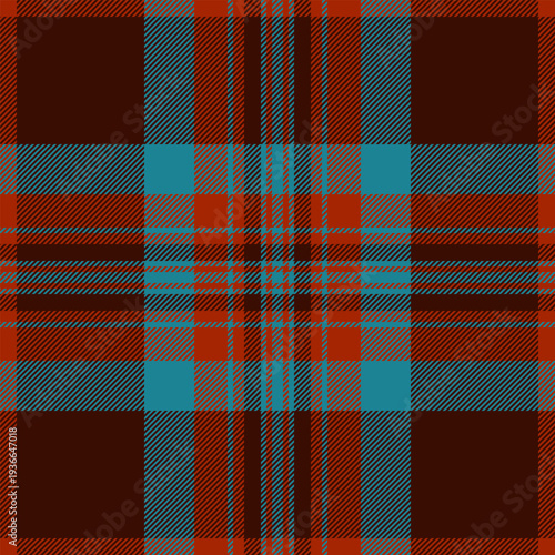 Symmetry pattern textile plaid, tissue texture check tartan. Horizontal fabric seamless vector background in dark and red colors.