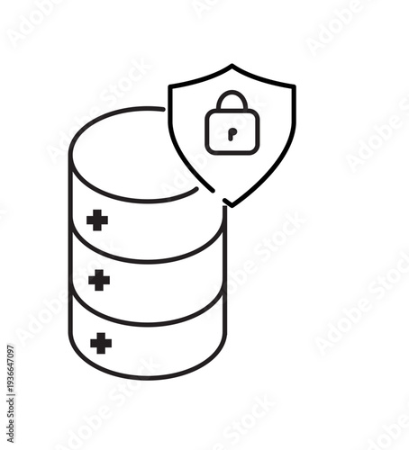 Database Security Line Icon – Cyber Data Protection Vector Outline Illustration
