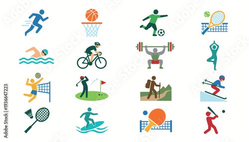 Collection of colorful sports icons featuring various athletes in action.