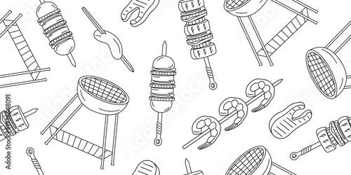 Vector seamless banner with barbecue items. Food elements for various designs, wallpapers, and packaging.