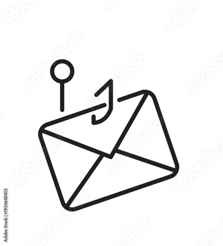 Cyber Phishing Email Hook Line Art Icon – Phishing Attack, Email Scam, Cybersecurity Threat Vector Cyber Security01-27