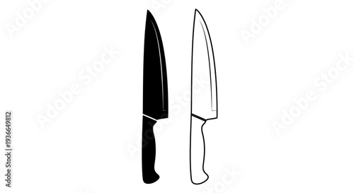 Two kitchen knives one black and one white are displayed side by side