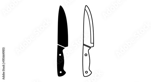 Two knives illustrated in black and white one solid and one outline