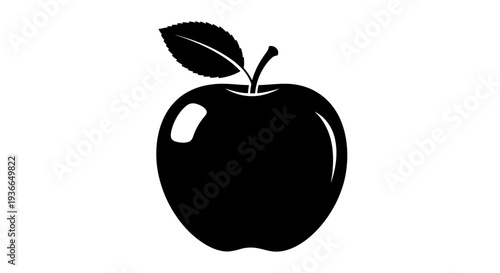 Simple black silhouette of an apple with a single leaf