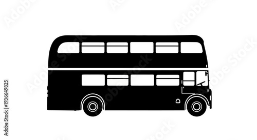 A black and white silhouette of a classic double decker london bus