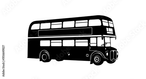 A black silhouette of a classic double decker london bus