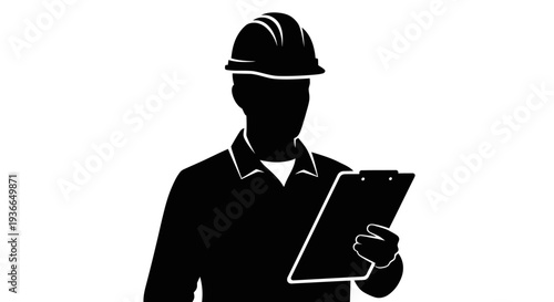 Silhouette of a construction worker holding a clipboard facing forward