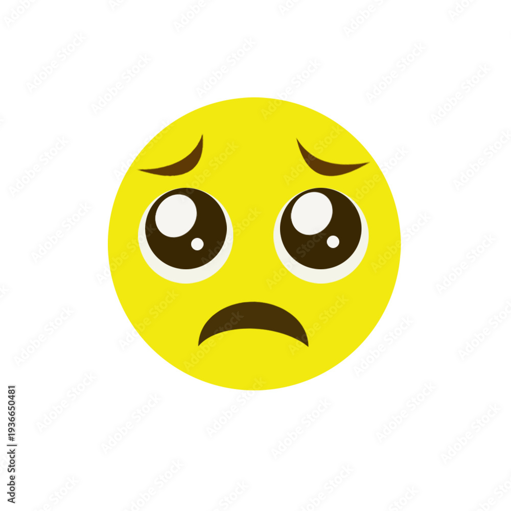Fototapeta premium Sad smiley face emoticon with big eyes expressing sorrow or begging for sympathy on transparent background